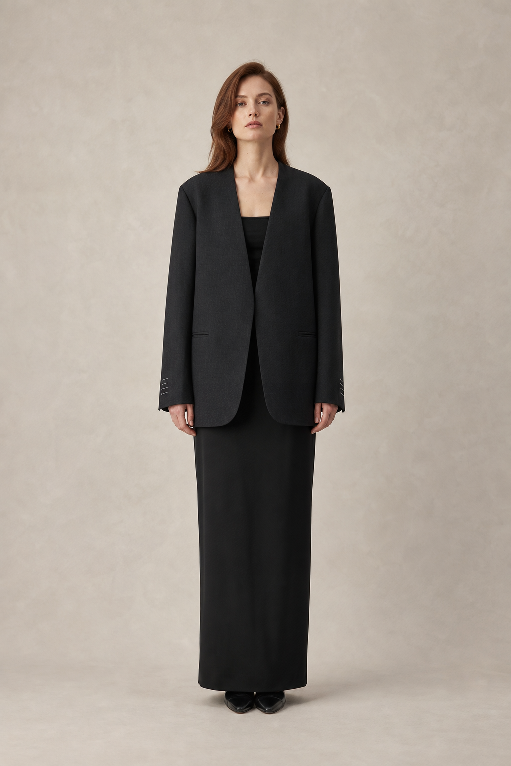 Collarless Wool Blazer