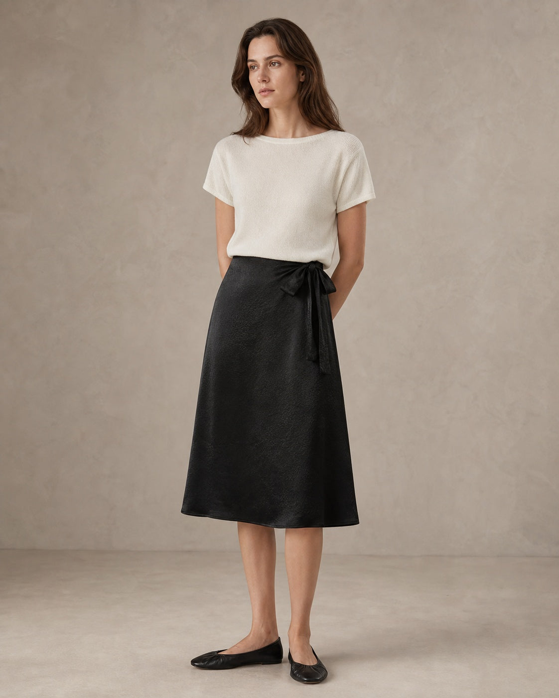 Cupro Tie-Waist Midi Skirt