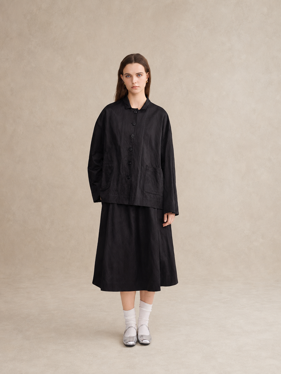 Accordion-Pleated Midi Skirt