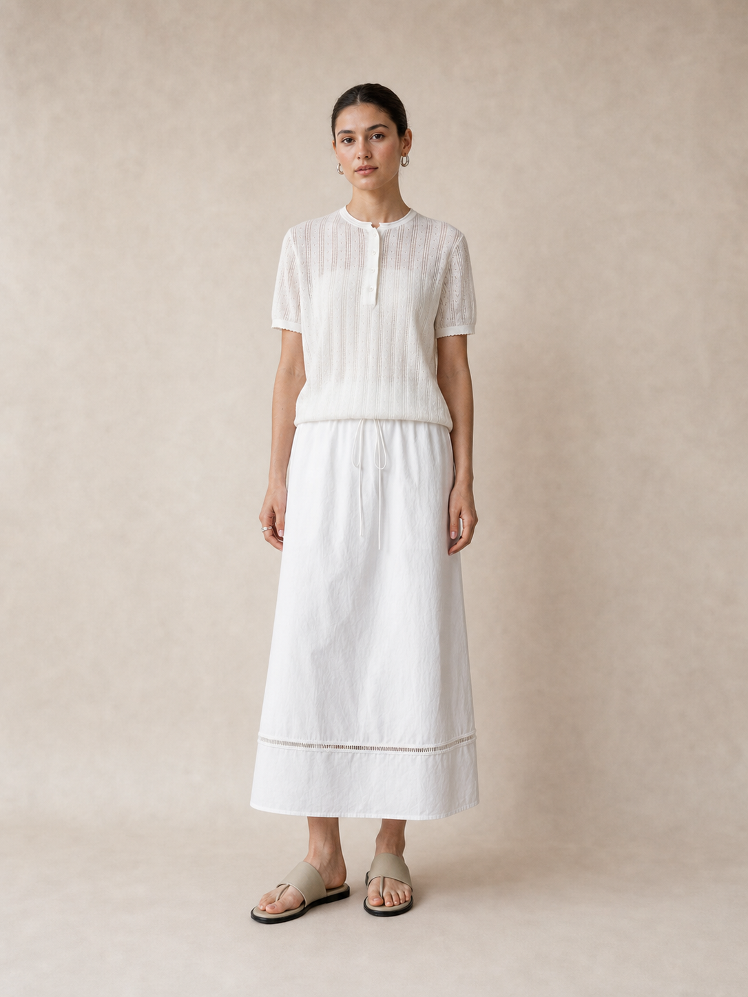 Embroidered Eyelet A-Line Midi Skirt