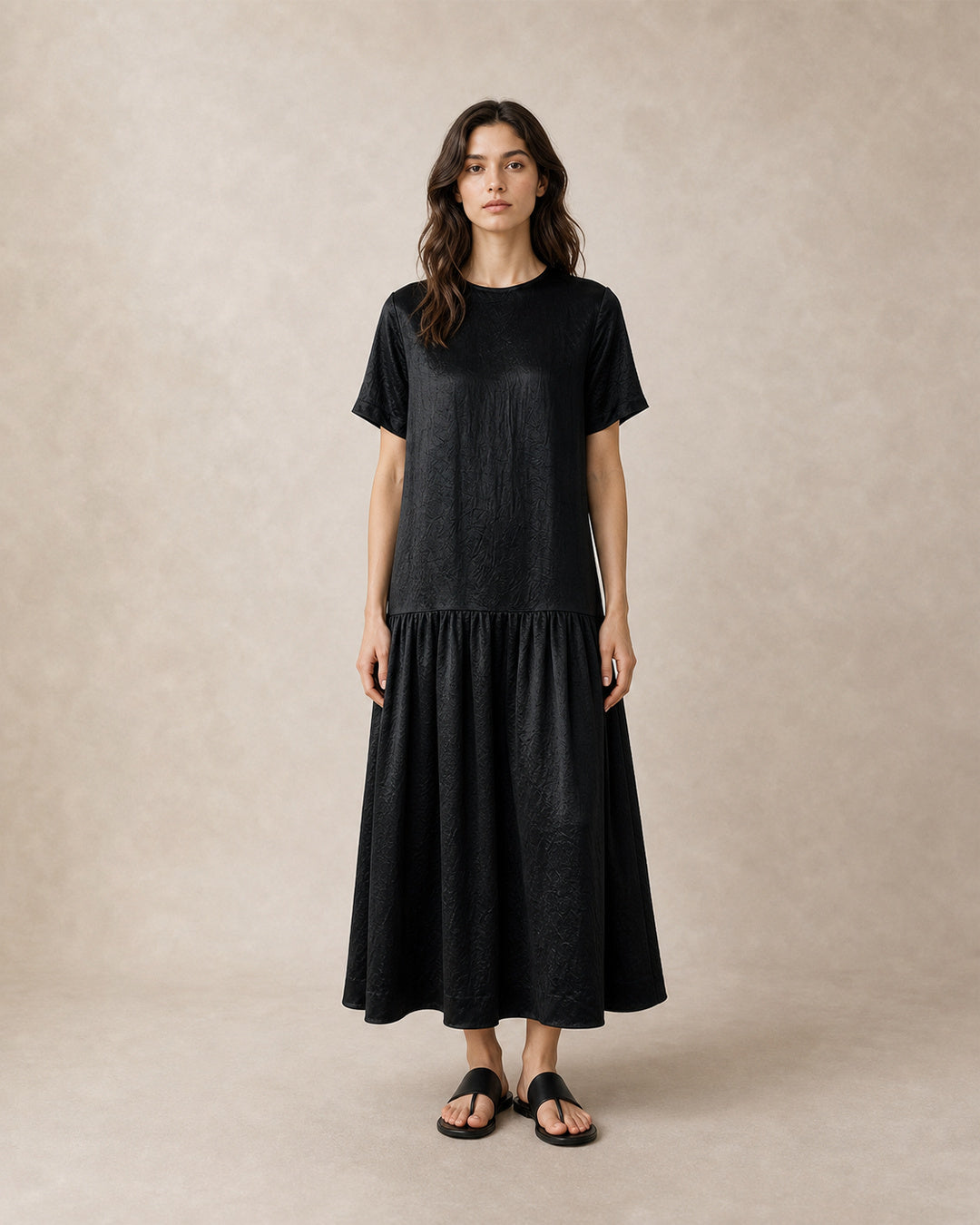 Crinkle Cupro Short-Sleeve Dress