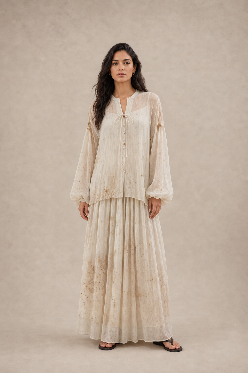 Gradient-Dyed Cupro Long-Sleeve Blouse