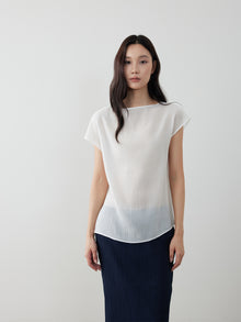 Tie-Neck Reversible Short-Sleeve Blouse