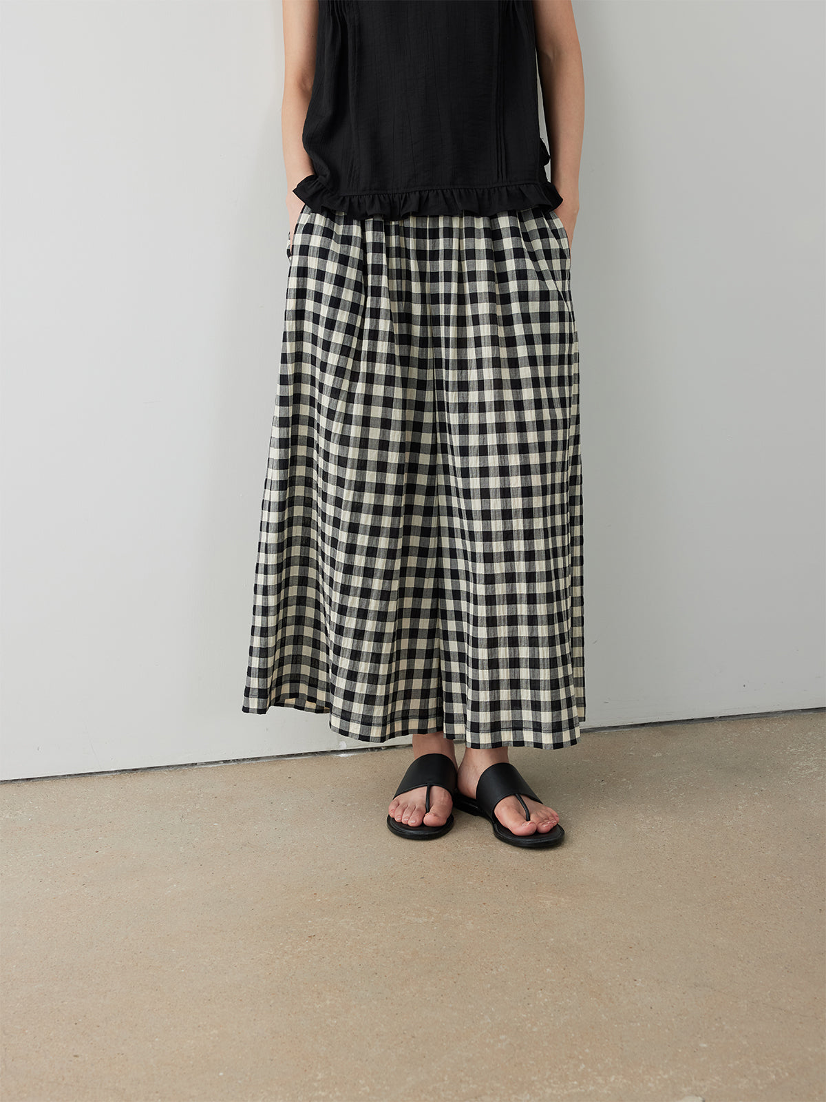 Check Wide-Leg Cropped Trousers
