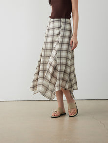 Ramie Check Asymmetric Skirt