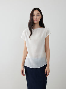 Tie-Neck Reversible Short-Sleeve Blouse