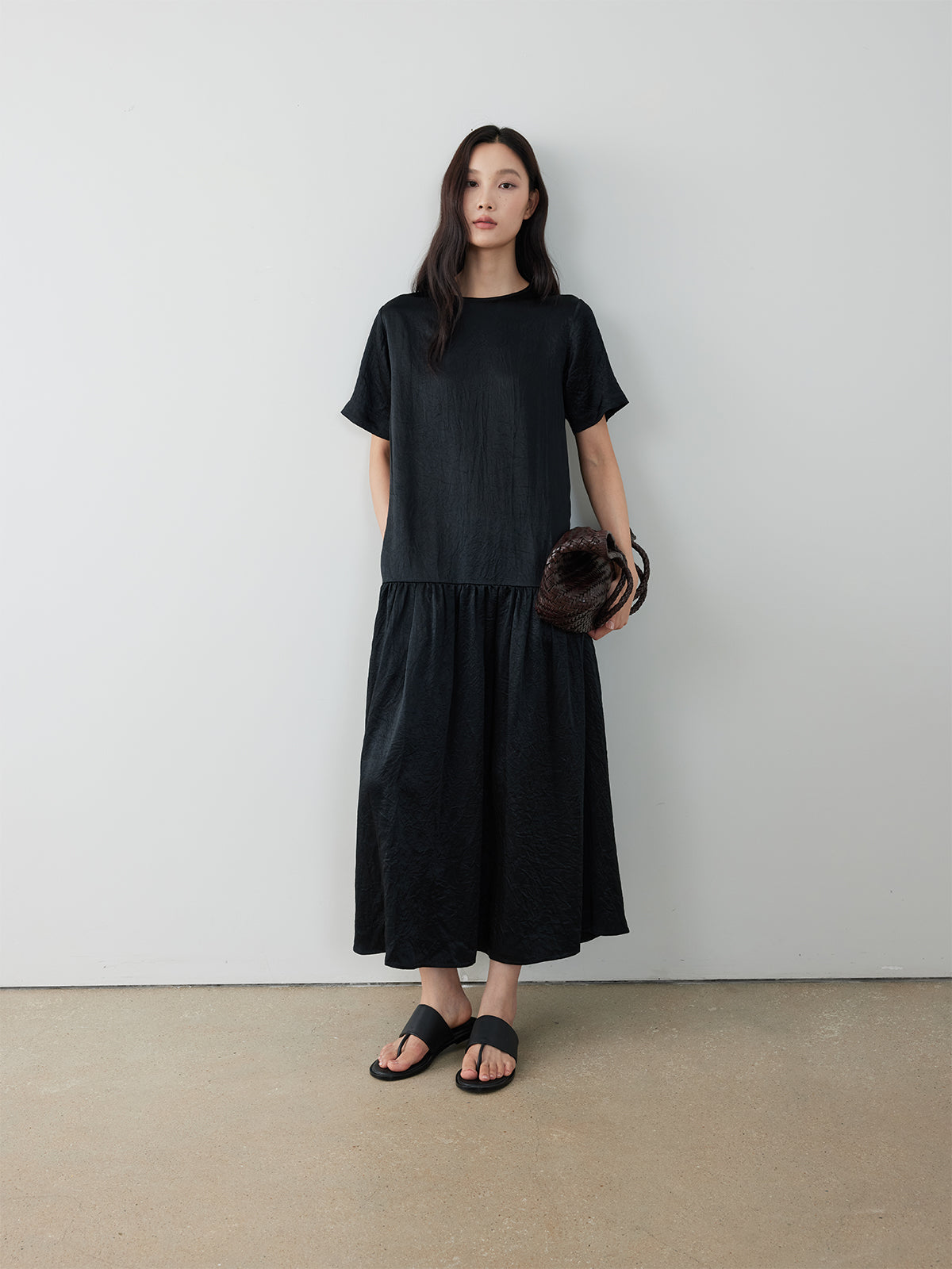 Crinkle Cupro Short-Sleeve Dress