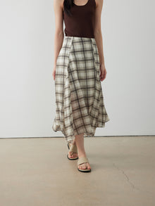 Ramie Check Asymmetric Skirt