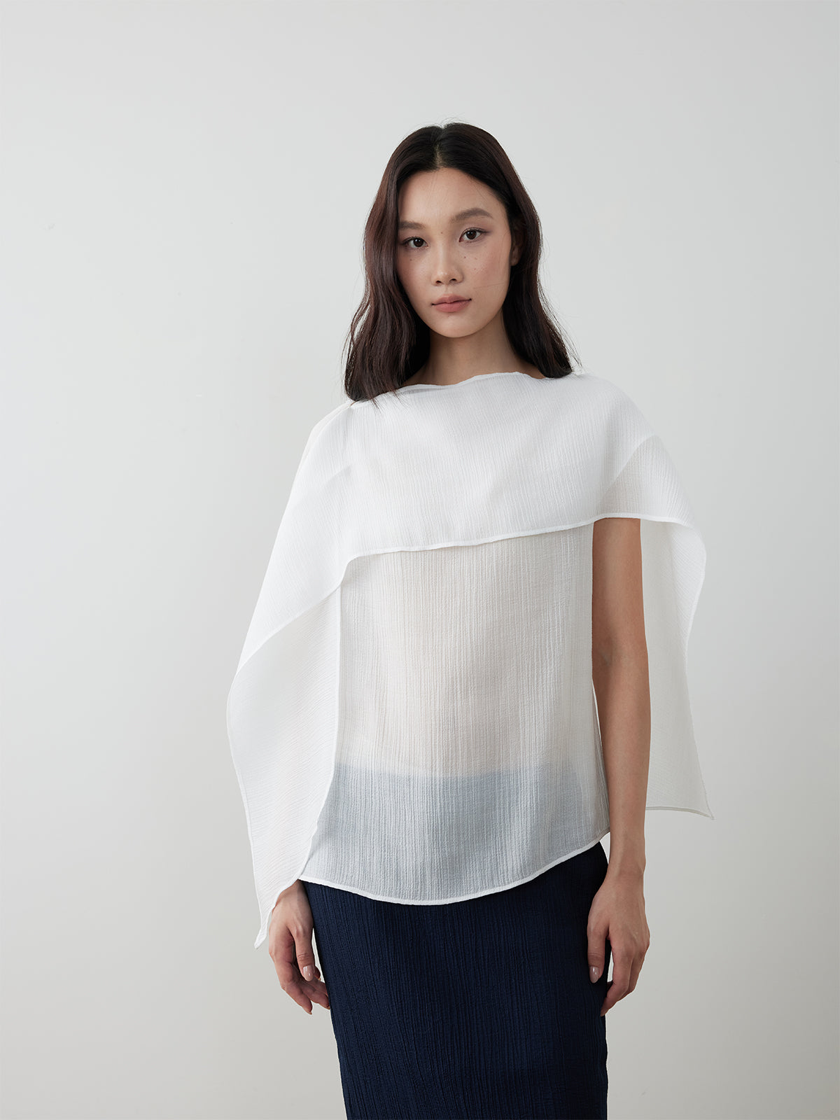 Tie-Neck Reversible Short-Sleeve Blouse