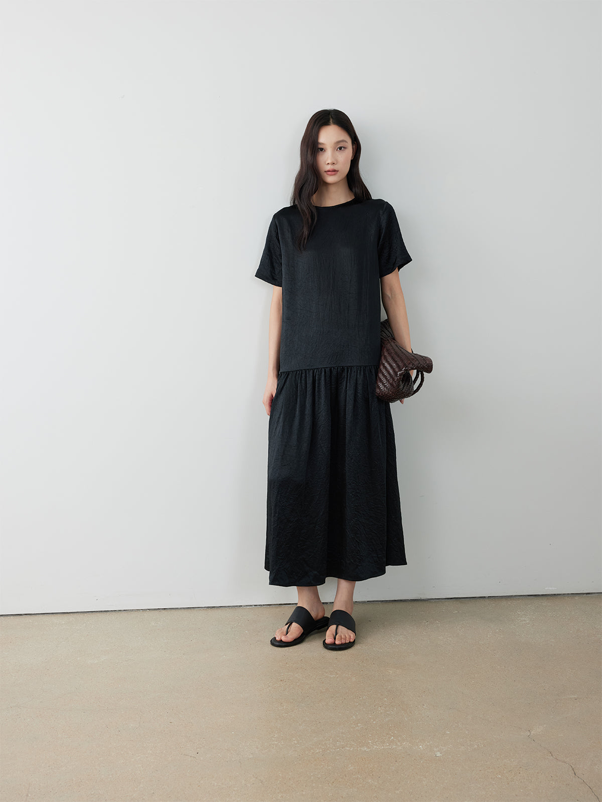 Crinkle Cupro Short-Sleeve Dress
