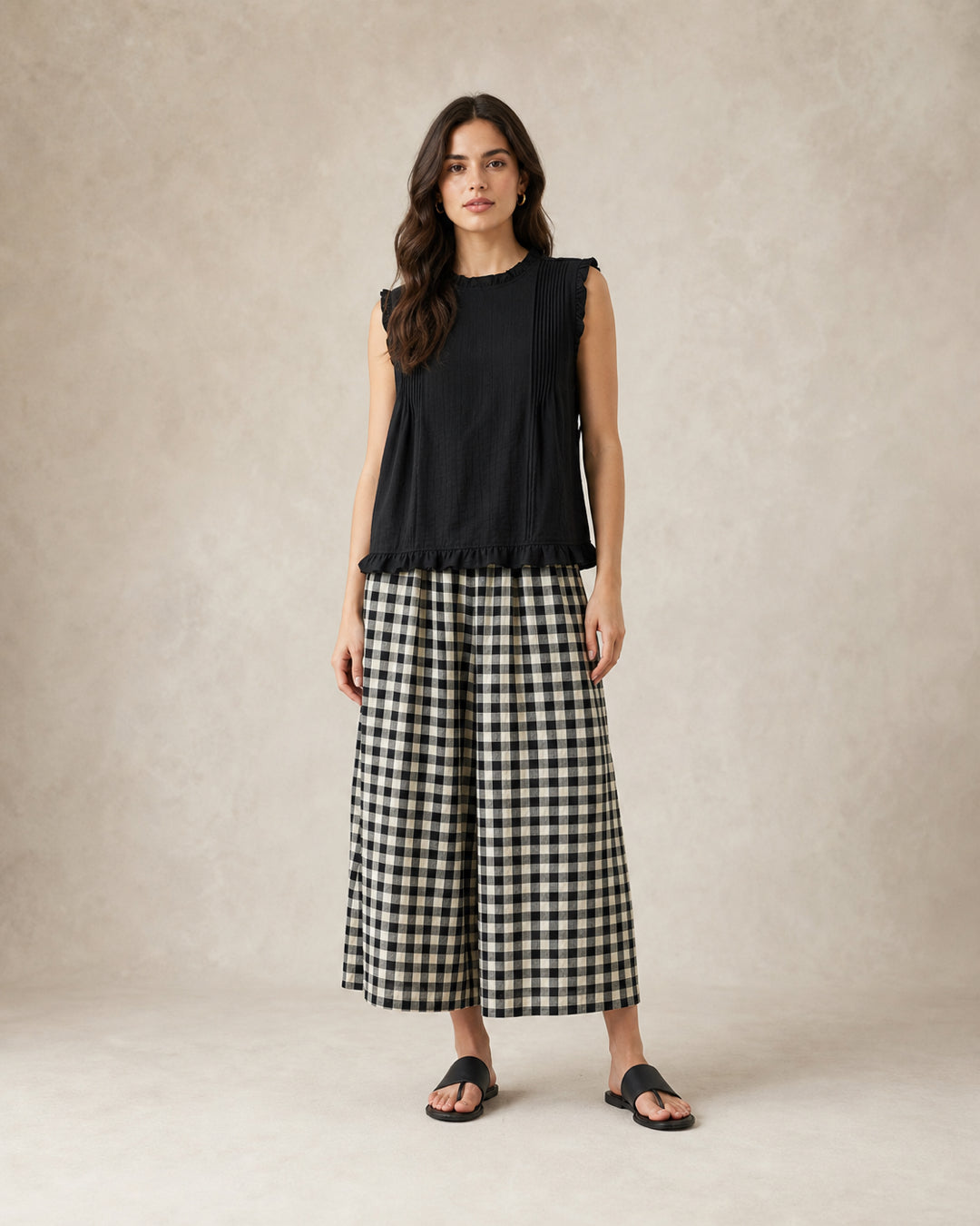 Check Wide-Leg Cropped Trousers