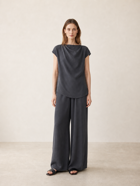 Asymmetric Cupro Cowl-Neck Top
