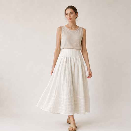 Jacquard Pleated Midi Skirt