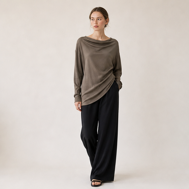 Cupro Cowl-Neck Long-Sleeve Top