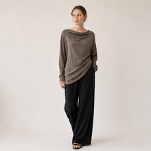 Cupro Cowl-Neck Long-Sleeve Top