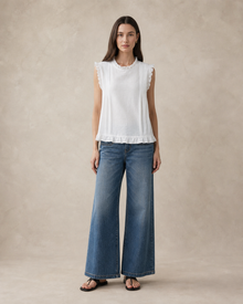 Ruffle-Trim Cotton Sleeveless Blouse