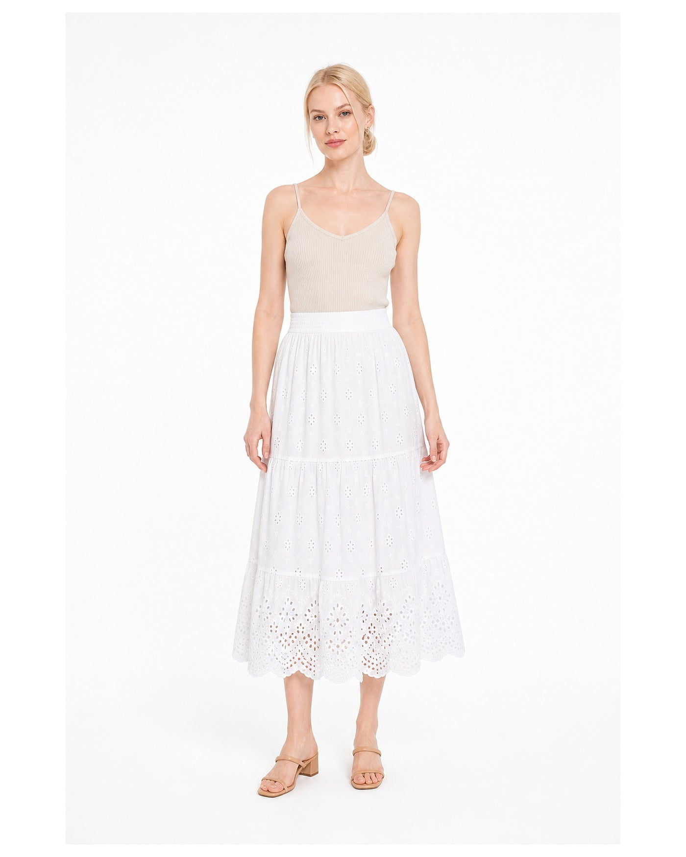 Embroidered Eyelet Midi Skirt