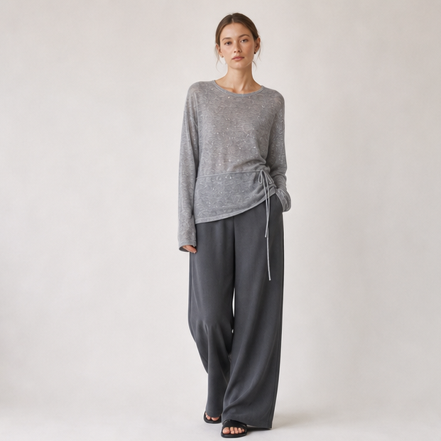 Tie-Waist Wool Knit Sweater