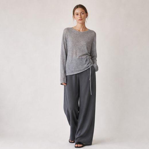 Tie-Waist Wool Knit Sweater
