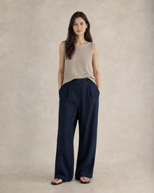 Navy Linen Wide-Leg Pants