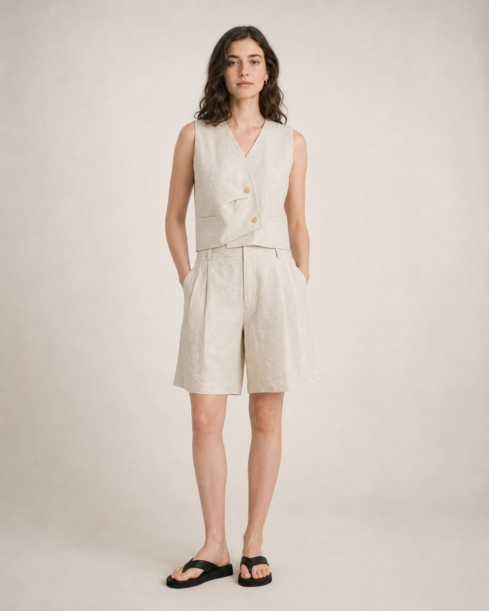 Pleated Linen Shorts