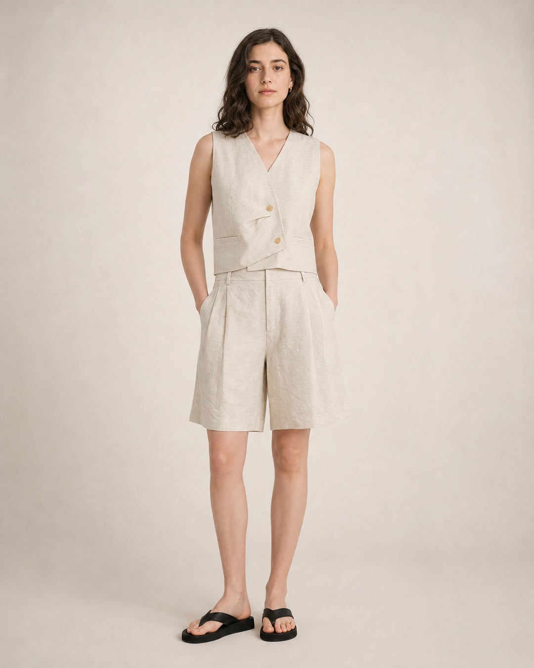 Pleated Linen Shorts