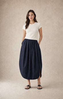 Tuck-Pleated Midi Skirt