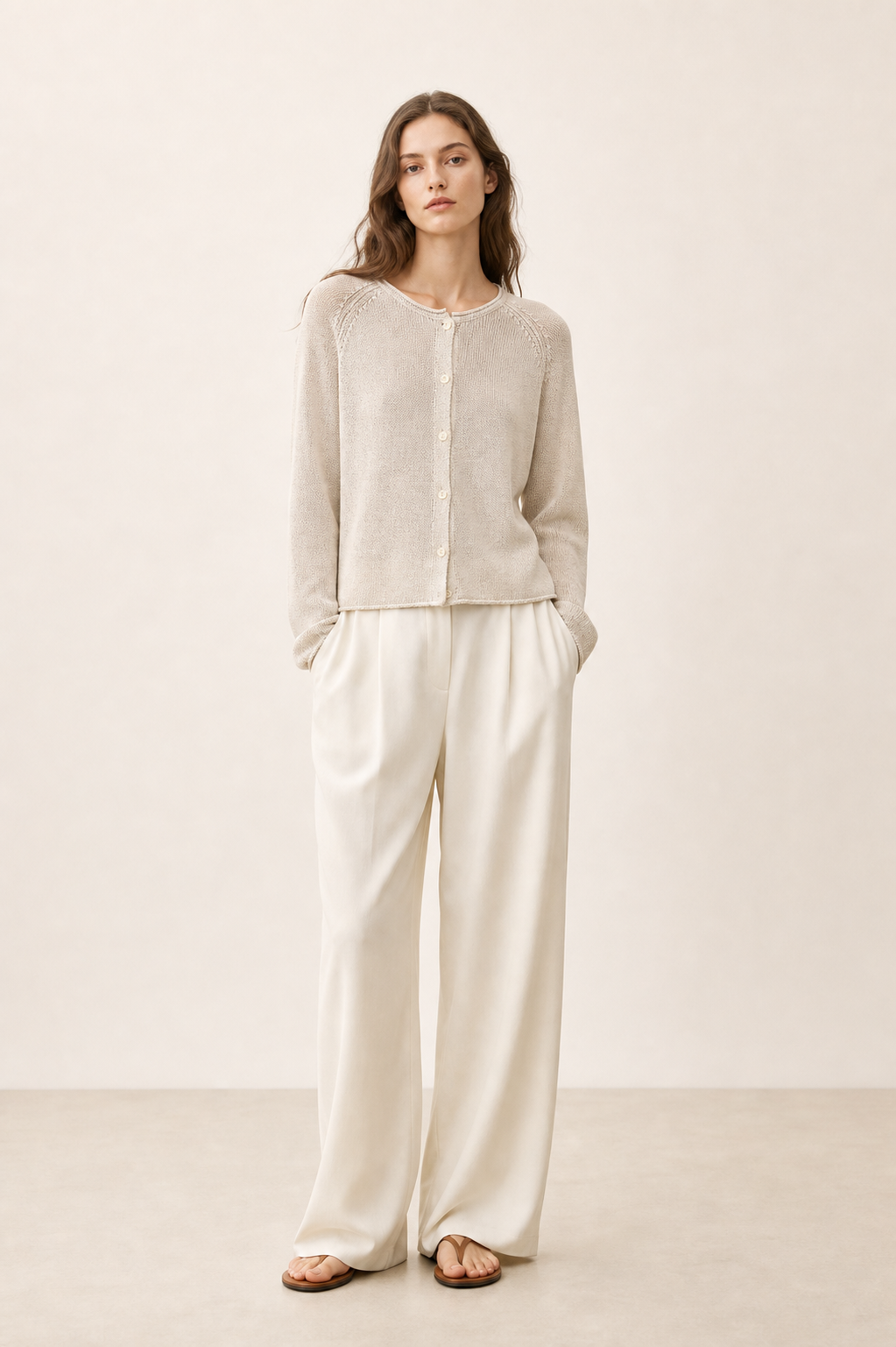 Linen Raglan Knit Cardigan - product view 1