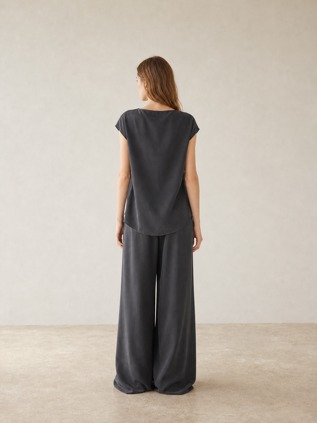 Asymmetric Cupro Cowl-Neck Top