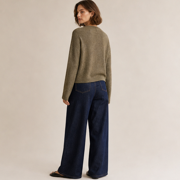 Linen Long-Sleeve Knit Cardigan（Olive Green）