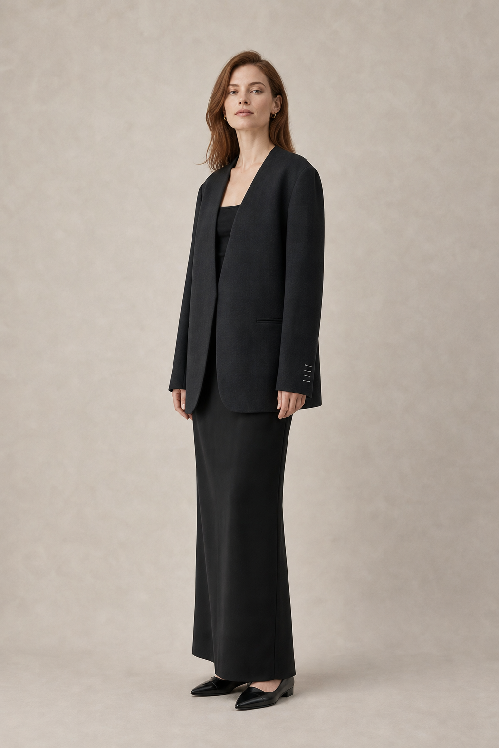 Collarless Wool Blazer