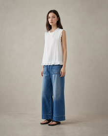 Ruffle-Trim Cotton Sleeveless Blouse