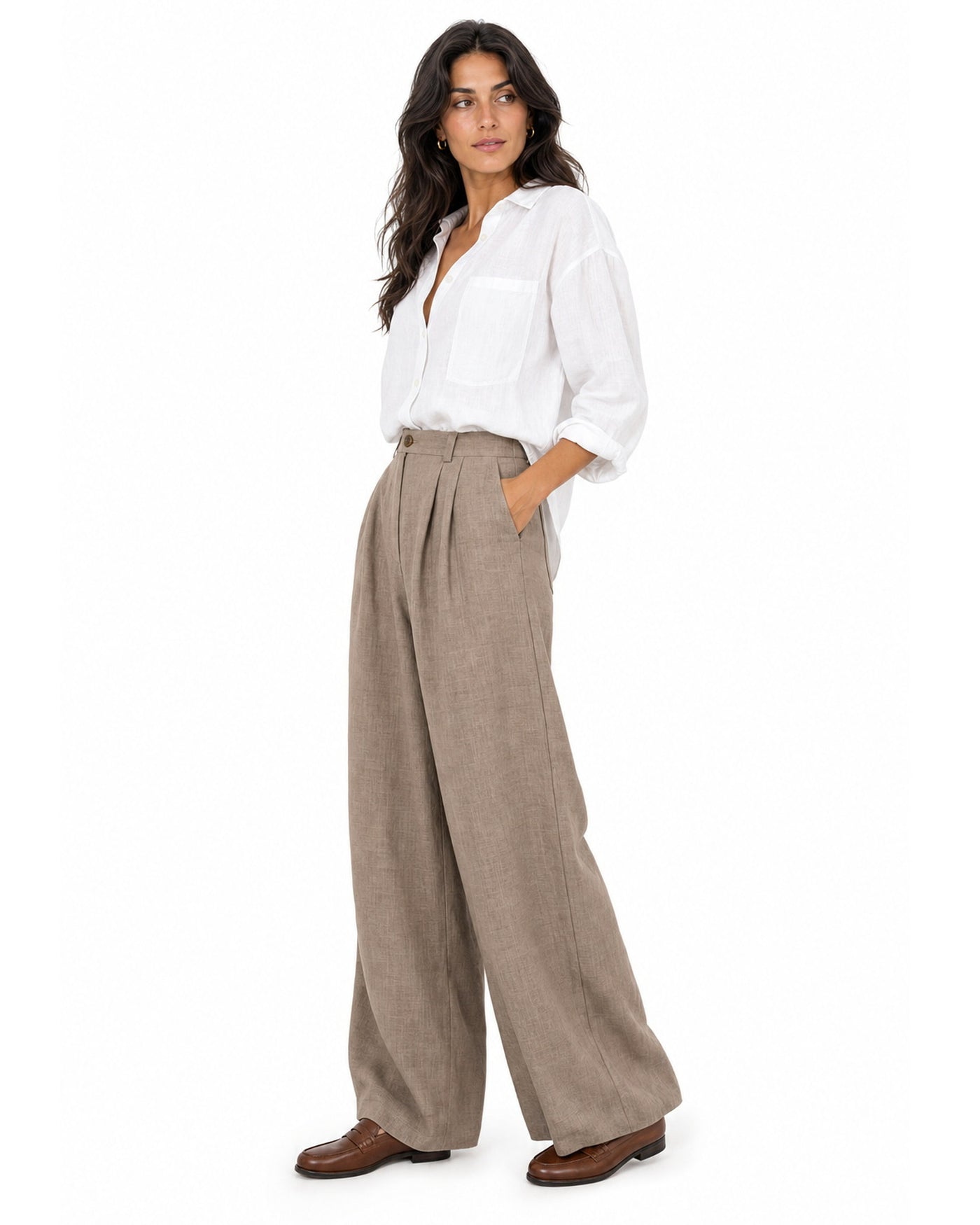 Pure Linen Wide-Leg Trousers（brown）