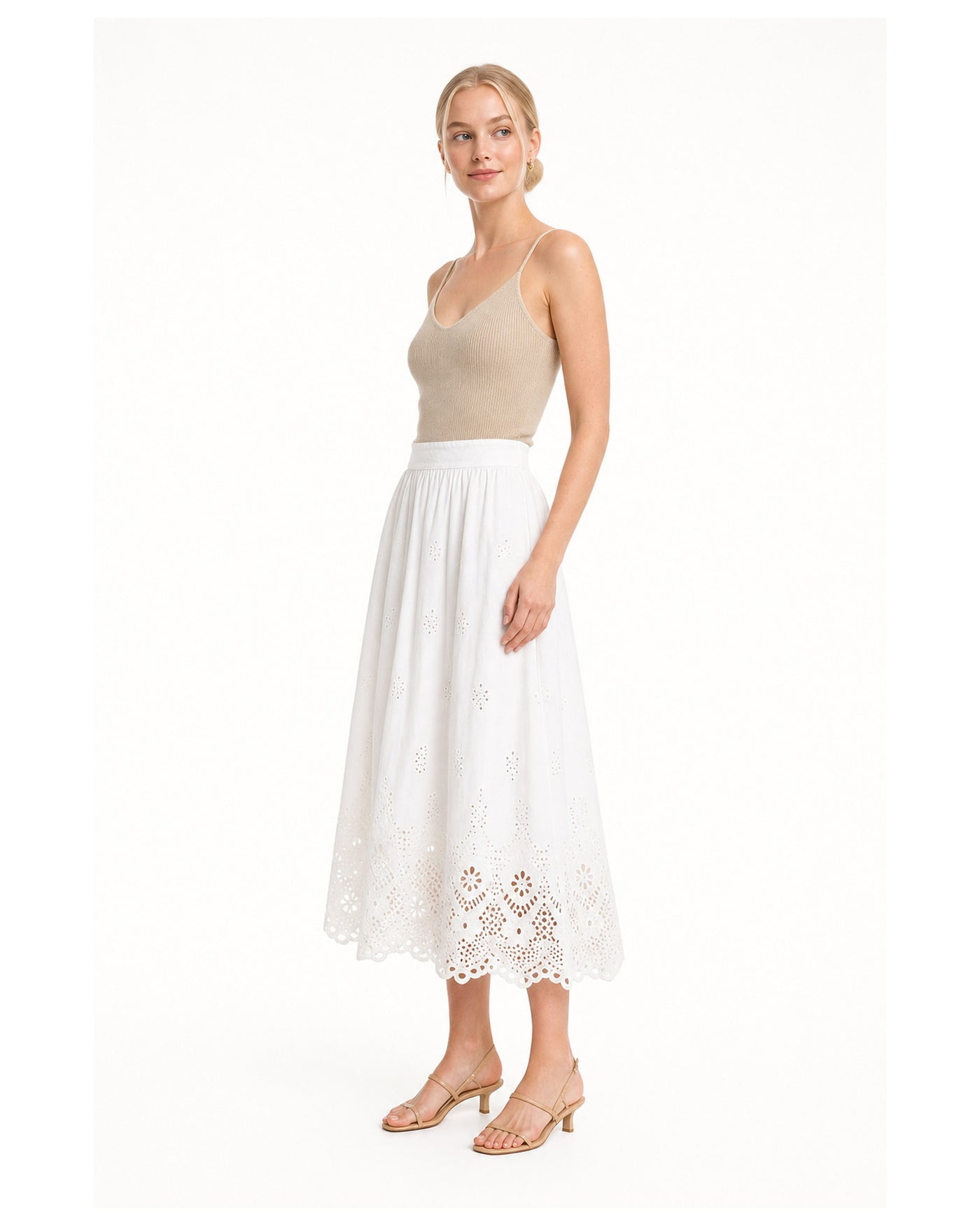 Embroidered Eyelet Midi Skirt