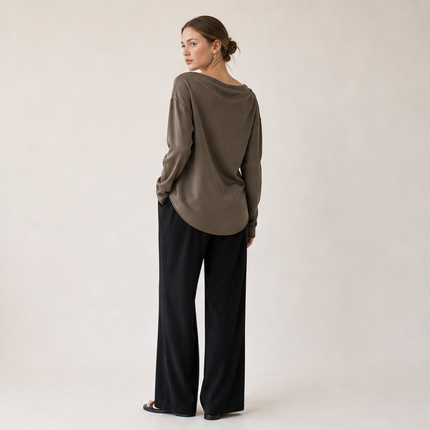 Cupro Cowl-Neck Long-Sleeve Top