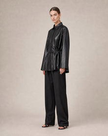 Black Faux-Leather Drawstring Shirt
