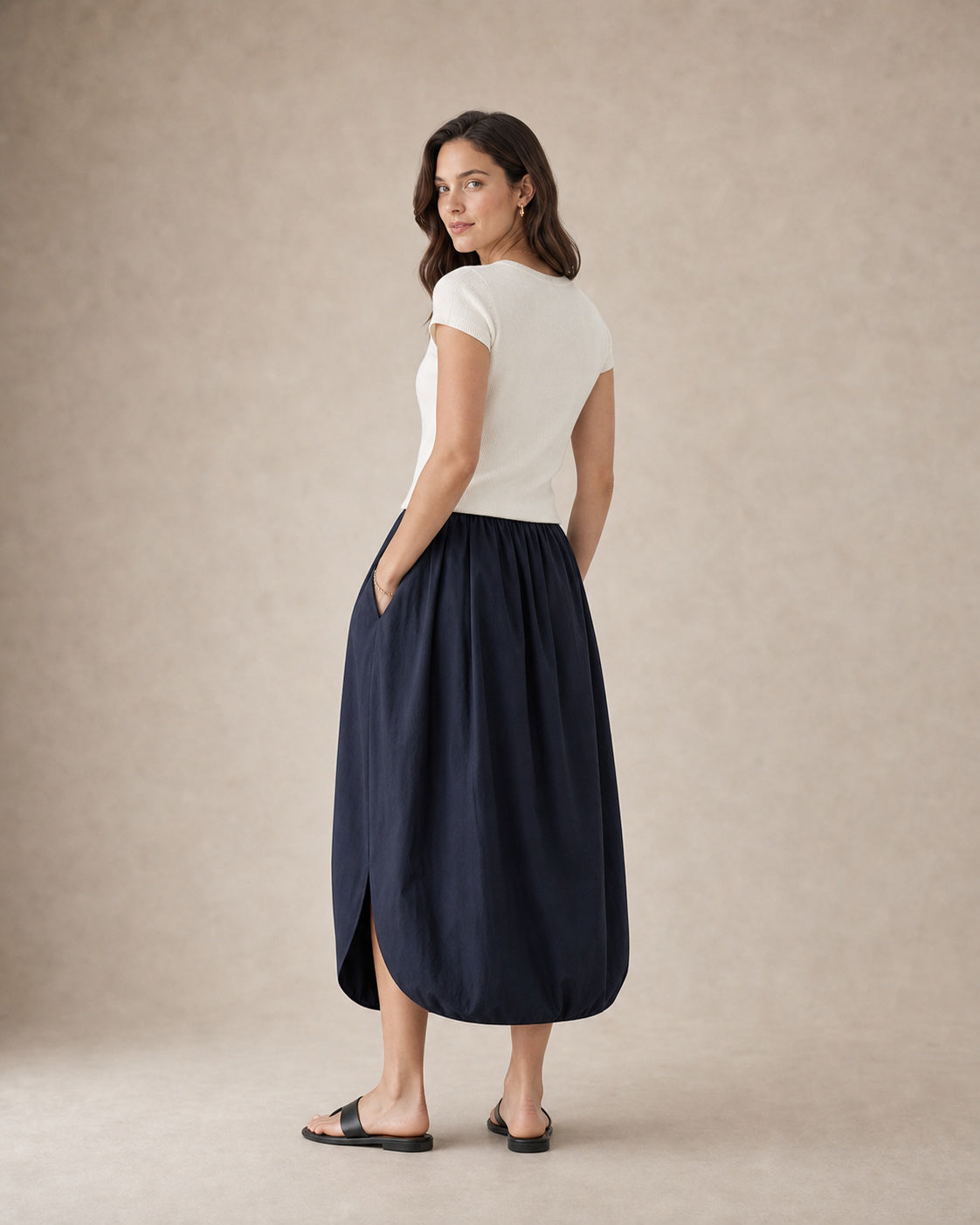 Tuck-Pleated Midi Skirt
