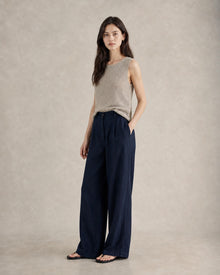Navy Linen Wide-Leg Pants