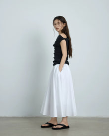 Pleated Washed-Cotton Full Midi Skirt