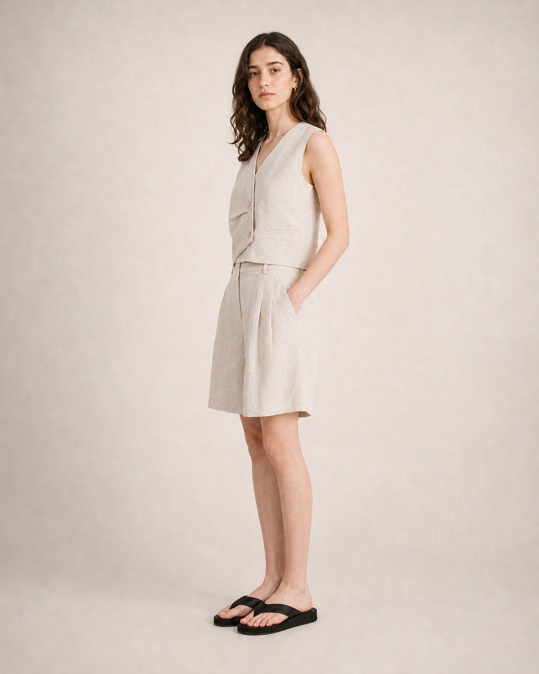 Pleated Linen Shorts