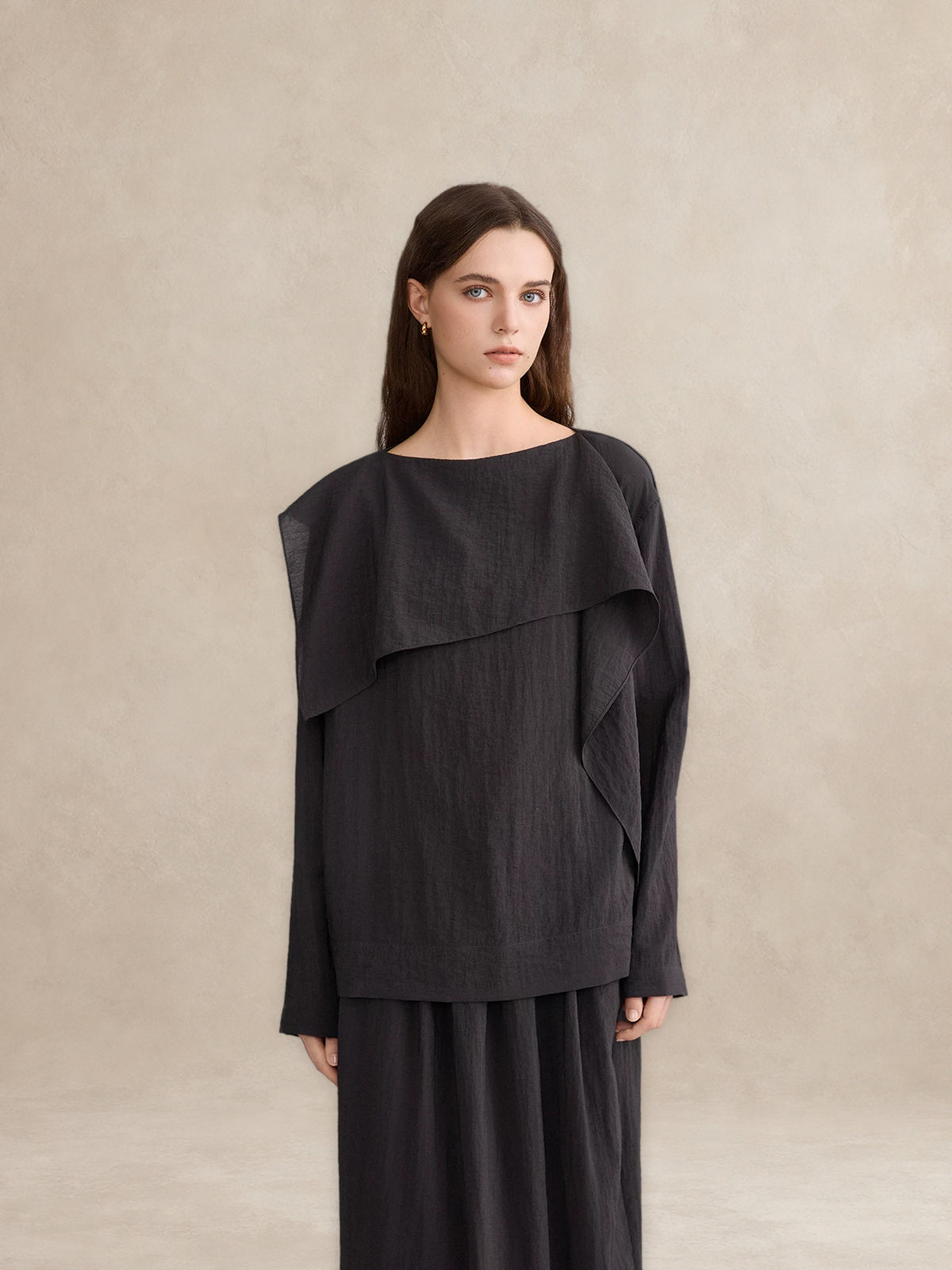 Fold-Over Collar Oversized Top