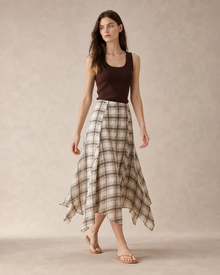 Ramie Check Asymmetric Skirt