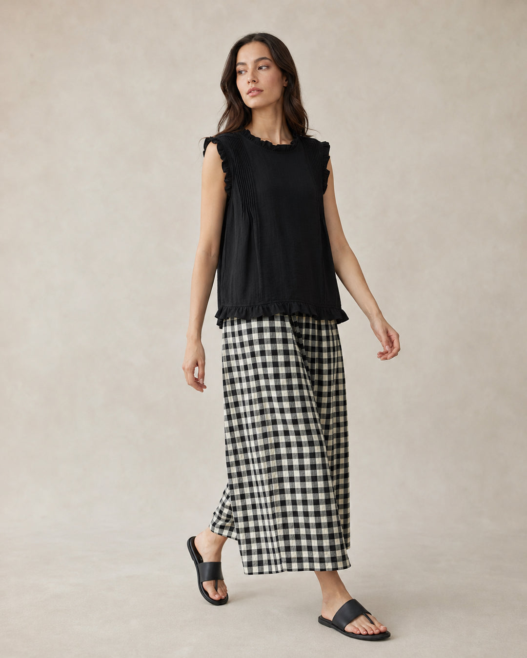 Check Wide-Leg Cropped Trousers