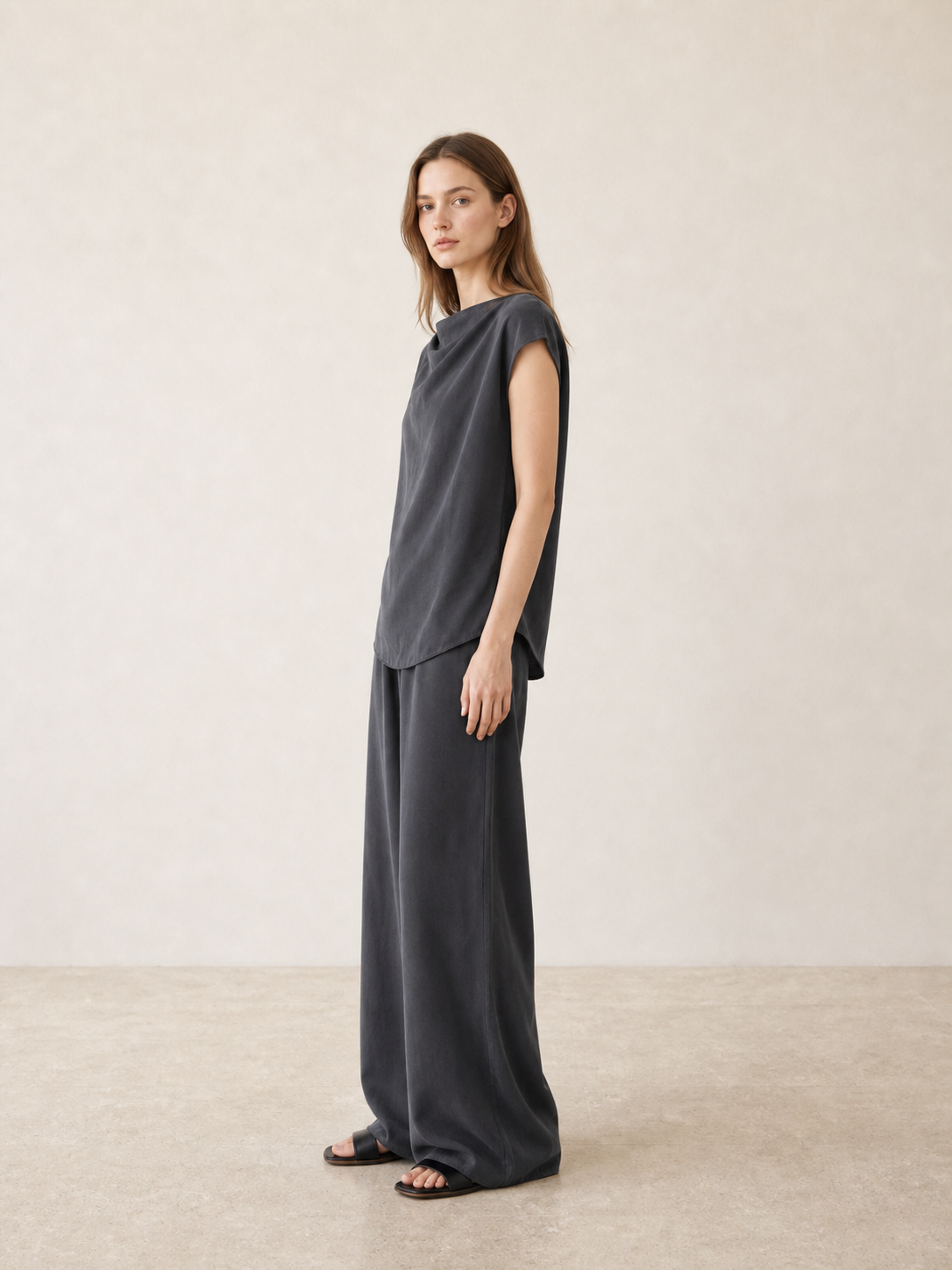 Asymmetric Cupro Cowl-Neck Top