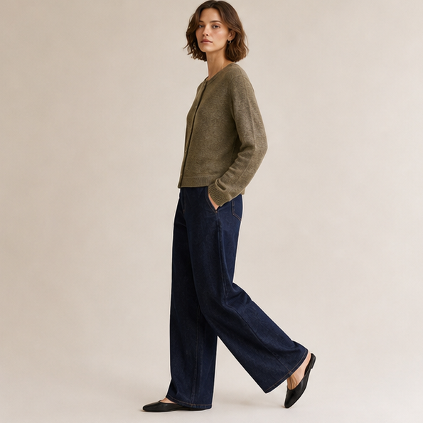 Linen Long-Sleeve Knit Cardigan（Olive Green）