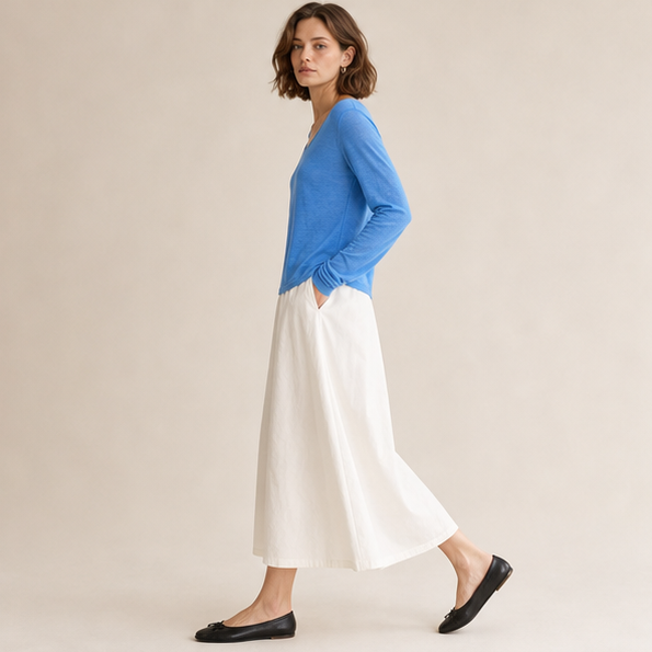 Reversible U-Neck Knit Long-Sleeve Top