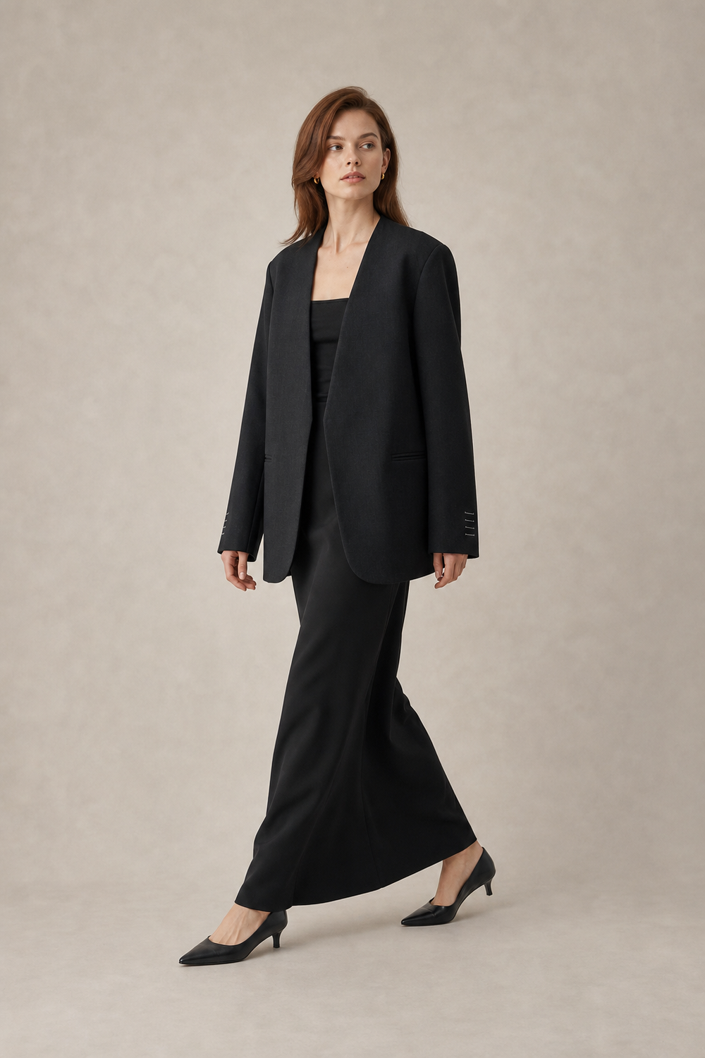 Collarless Wool Blazer