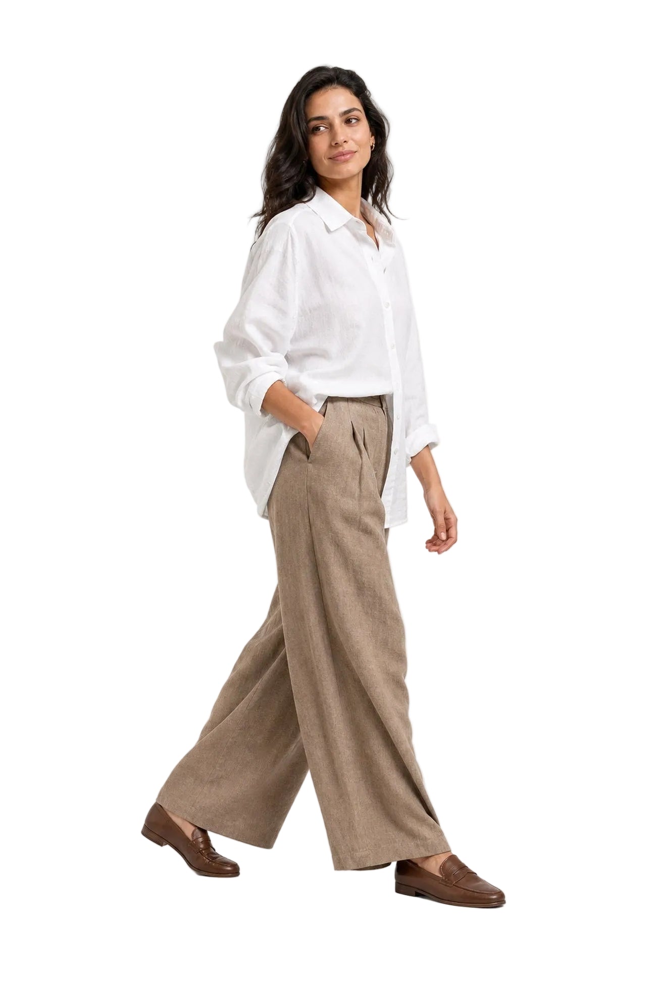 Pure Linen Wide-Leg Trousers（brown）