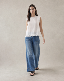 Ruffle-Trim Cotton Sleeveless Blouse