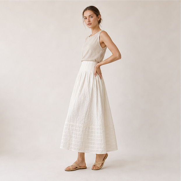 Jacquard Pleated Midi Skirt